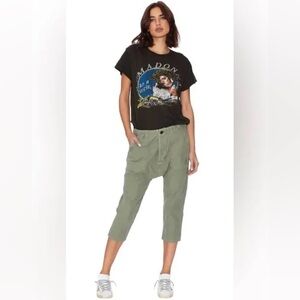 ÉTIENNE MARCEL Cotton Drop Crotch Crop Pant Low Slung Slouchy Army Green Capri